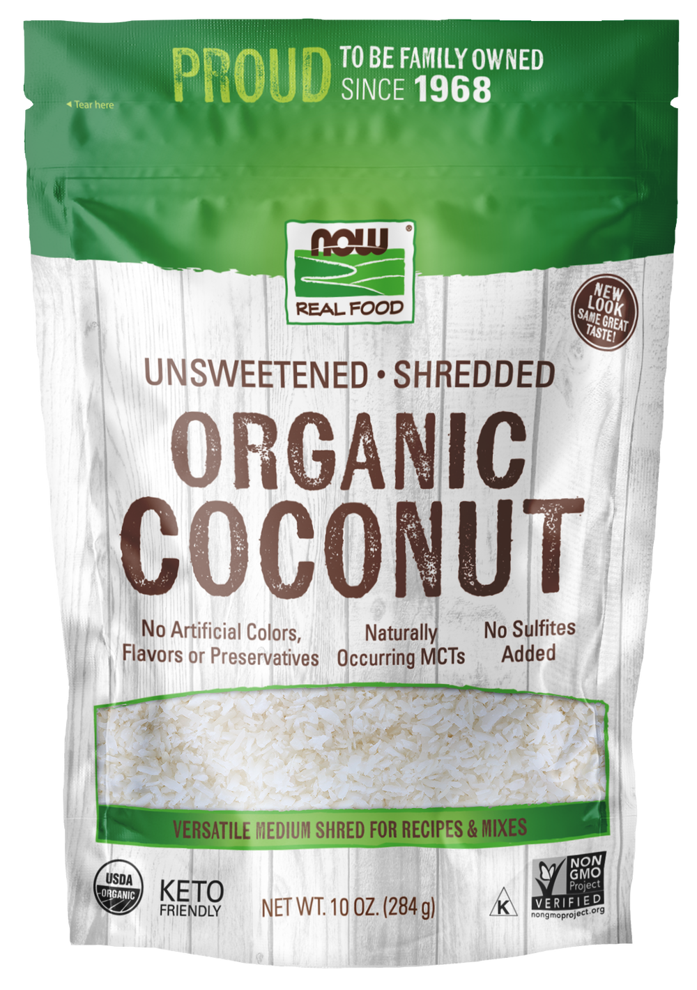 NOW Foods, Organic Coconut, Unsweetened & Shredded, 10 oz — product image