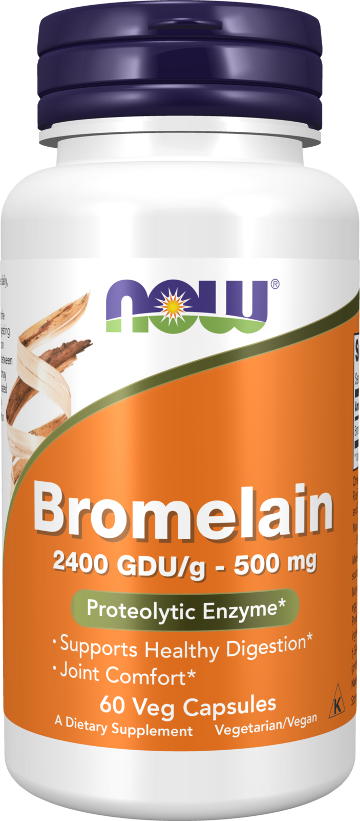 NOW Supplements, Bromelain 2,400 GDU/g - 500 mg, 60 Veg Caps — product image