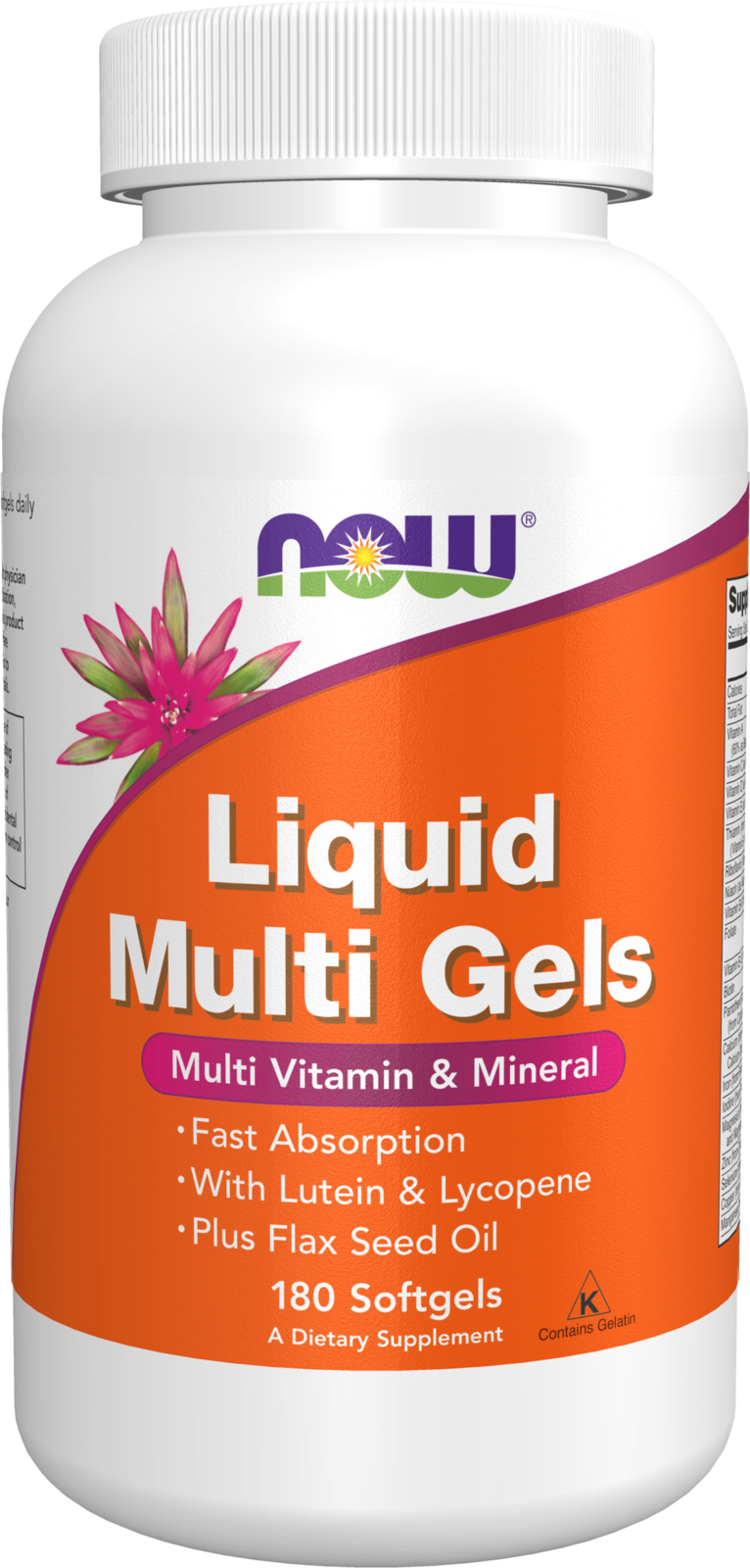 NOW Supplements, Liquid Multi Gels with Lutein and Lycopene, plus Flax Seed Oil, 180 Softgels — product image