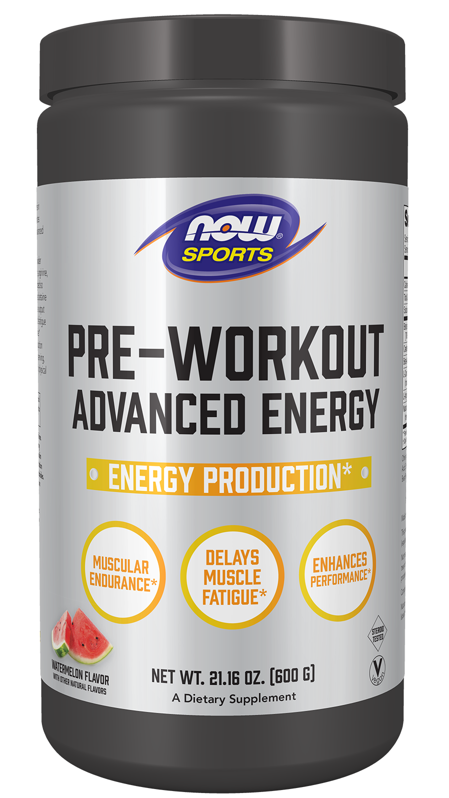NOW Sports, Pre-Workout Advanced Energy Powder, Watermelon,  21.16 oz — product image