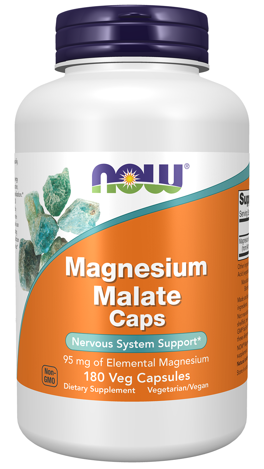 NOW Supplements, Magnesium Malate Caps with 95 mg of Elemental Magnesium, Nervous System Support*, 180 Veg Capsules — product image