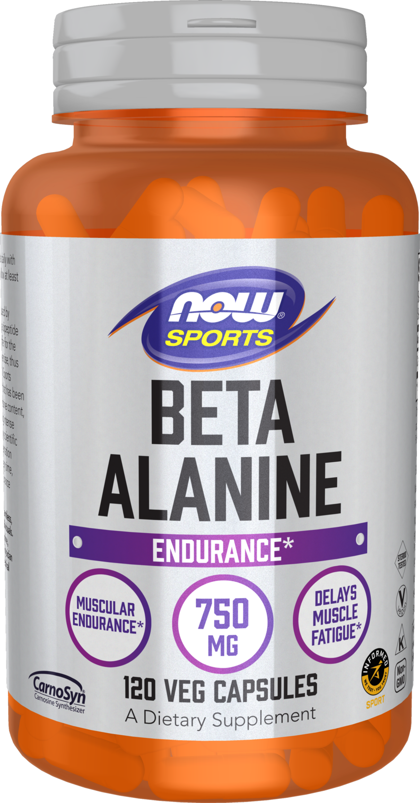 NOW Sports, Beta-Alanine 750 mg, Delays Muscle Fatigue*, 120 Veg Caps — product image