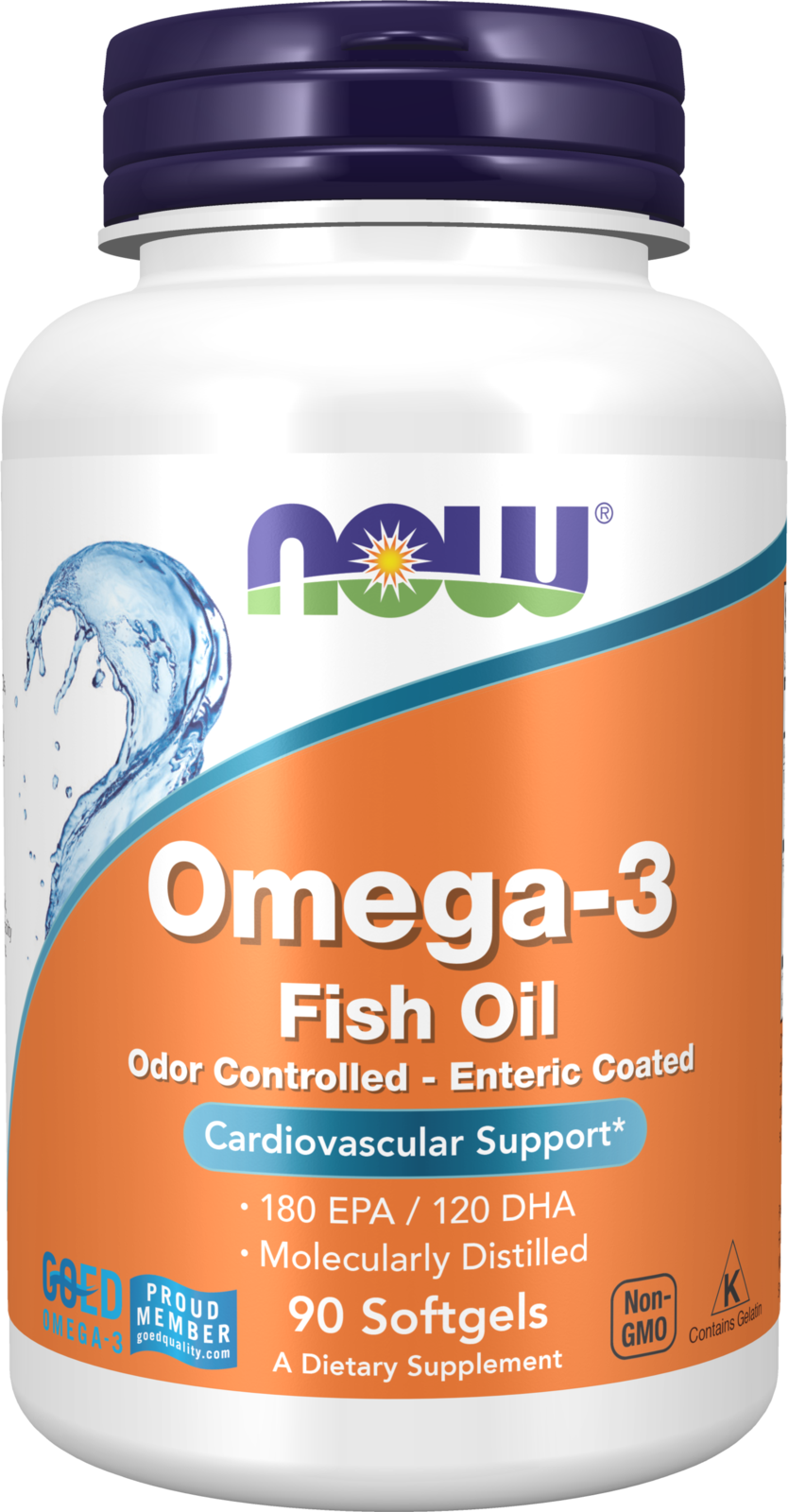 NOW Supplements, Omega-3 180 EPA / 120 DHA, Enteric Coated, 90 Softgels — product image