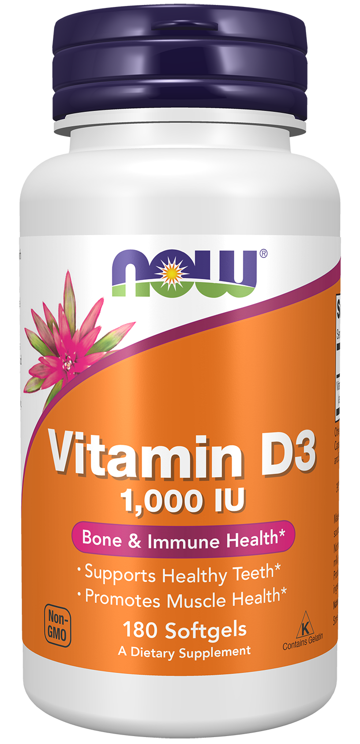 NOW Supplements, Vitamin D-3 1,000 IU, Structural Support*, 180 Softgels — product image
