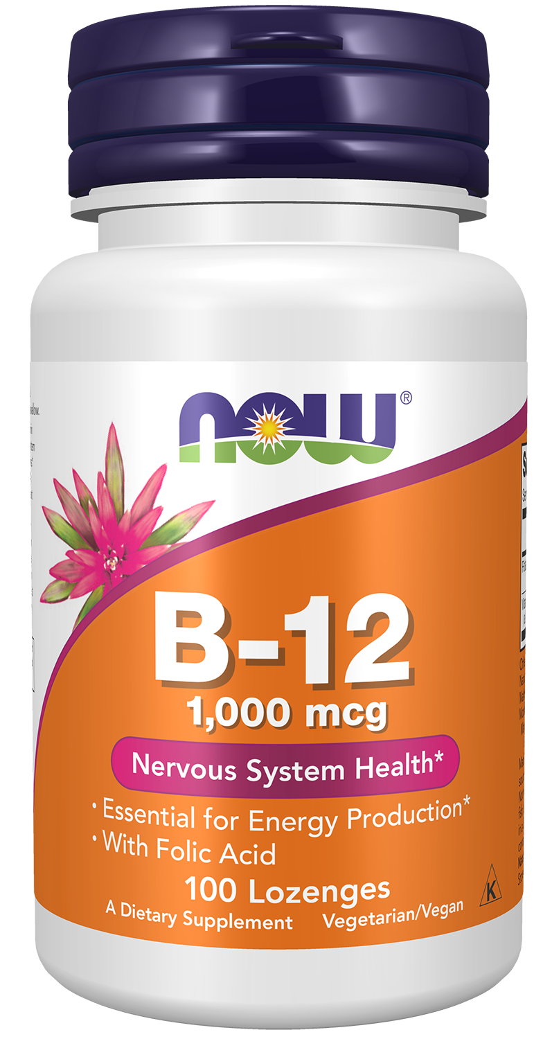 NOW Supplements, Vitamin B-12 1,000 mcg w Folic Acid, 100 Chewable Lozenges — product image