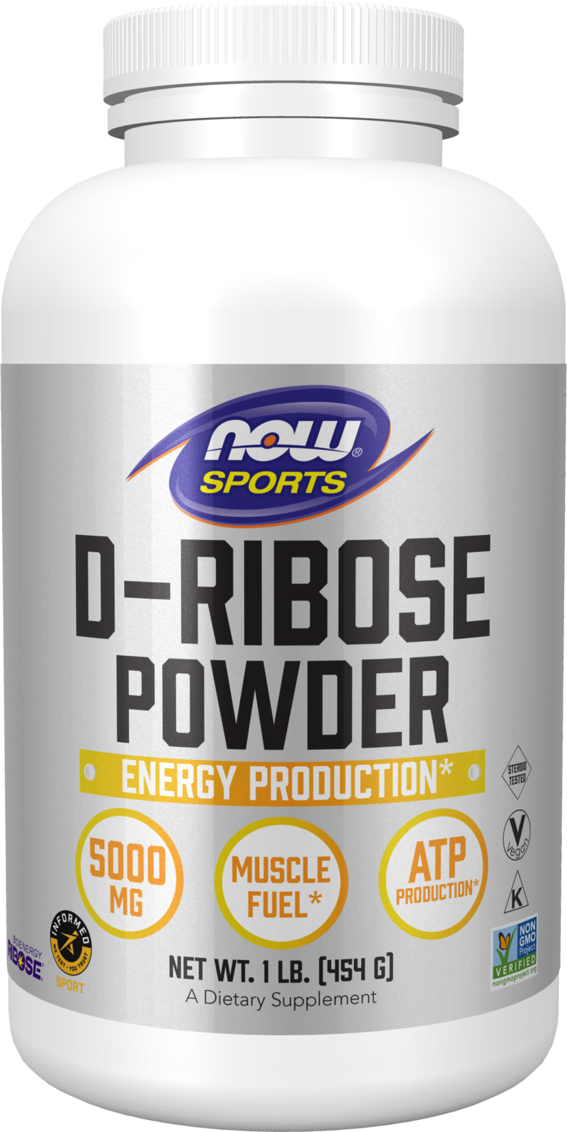 NOW Sports, D-Ribose Powder 5,000 mg, Energy Production*, 1 lb — product image