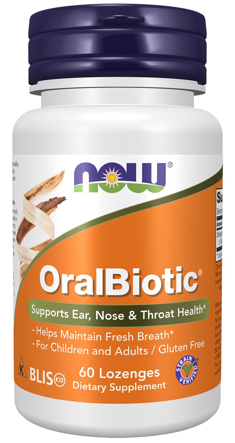 NOW Supplements, OralBiotic™, Adults, Kids, Strain Verified, 60 Lozenges — product image