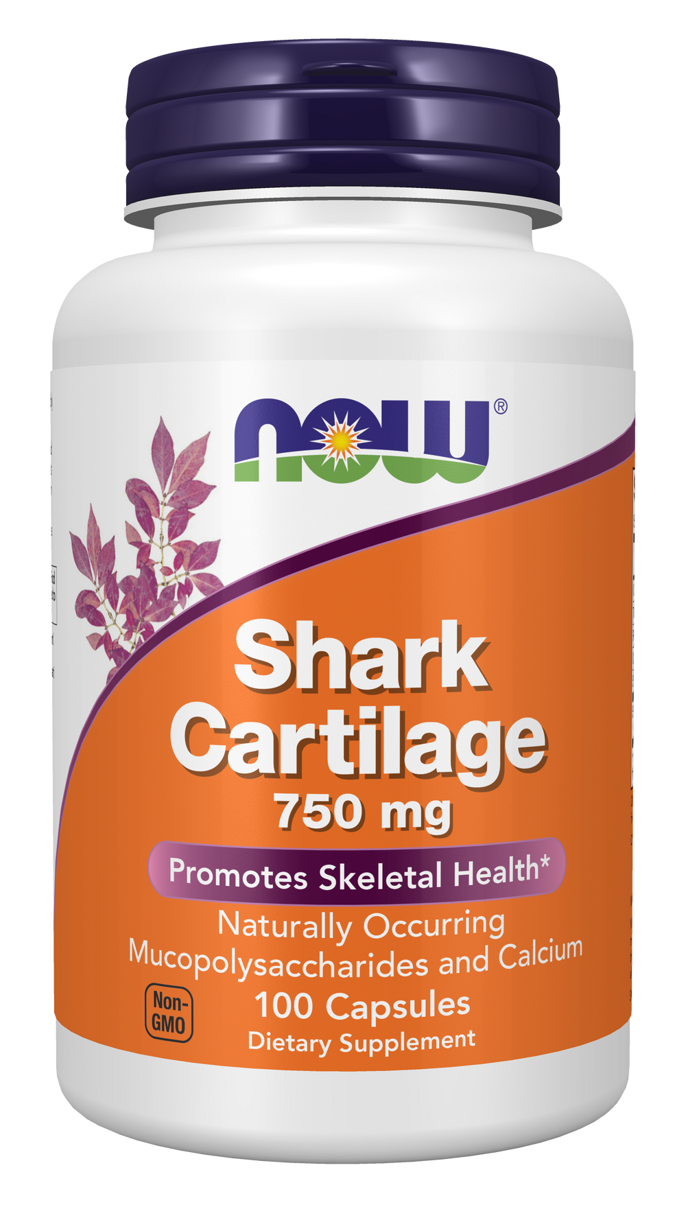 NOW Supplements, Shark Cartilage 750 mg with Naturally occurring Mucopolysaccharides and Calcium, 100 Capsules — product image