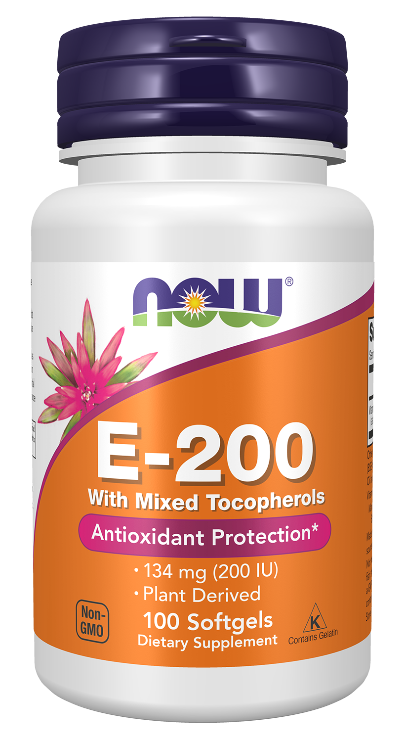 NOW Supplements, Vitamin E-200 IU Mixed Tocopherols, 100 Softgels — product image
