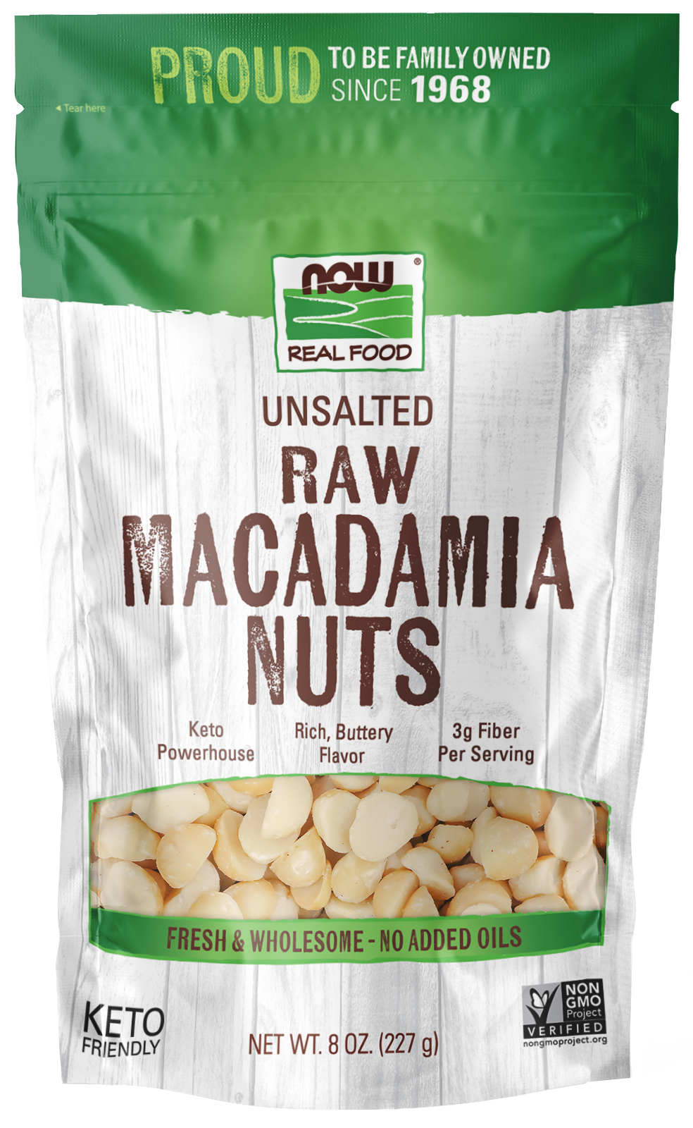NOW Foods, Raw Macadamia Nuts, Unsalted, Good Source of Fiber, 8 oz — product image