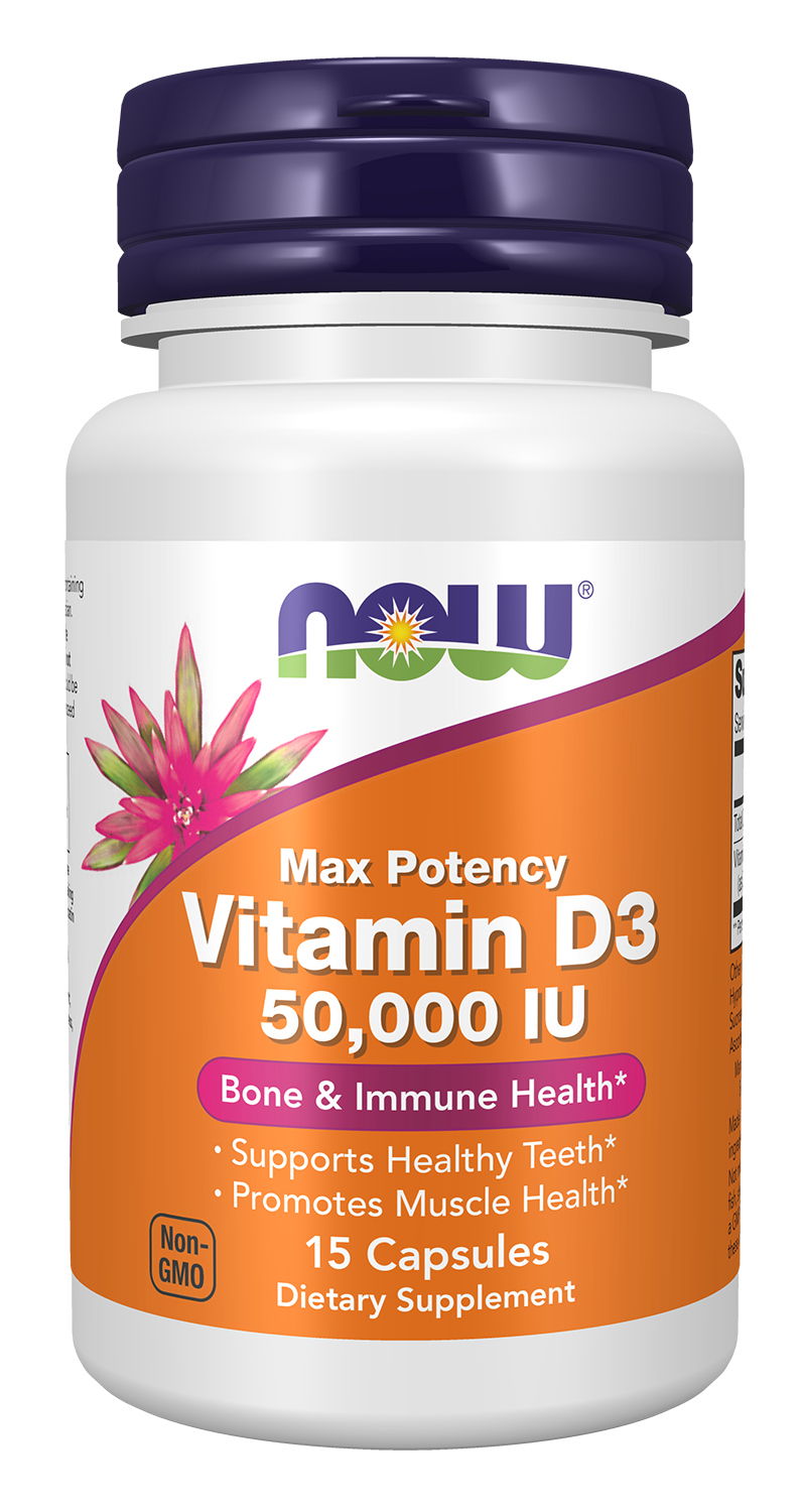 NOW Supplements, Vitamin D3, Max Potency, 50,000 IU, 15 Capsules — product image