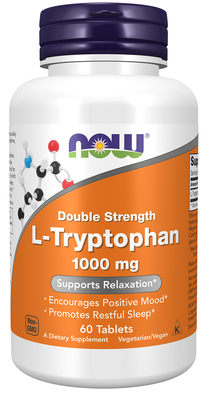 NOW Supplements, L-Tryptophan 1,000 mg, Supports Relaxation*, 60 Tabs — product image