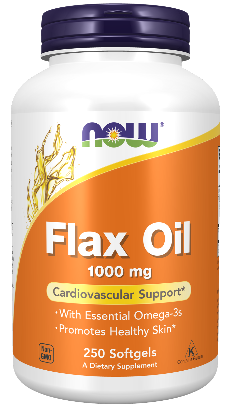 NOW Supplements, Flax Oil 1,000 mg, Cardiovascular Support*, 250 Softgels — product image