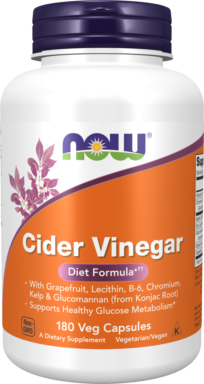 NOW Supplements, Cider Vinegar, w/ Grapefruit, Lecithin, B-6, 180 Veg Caps — product image