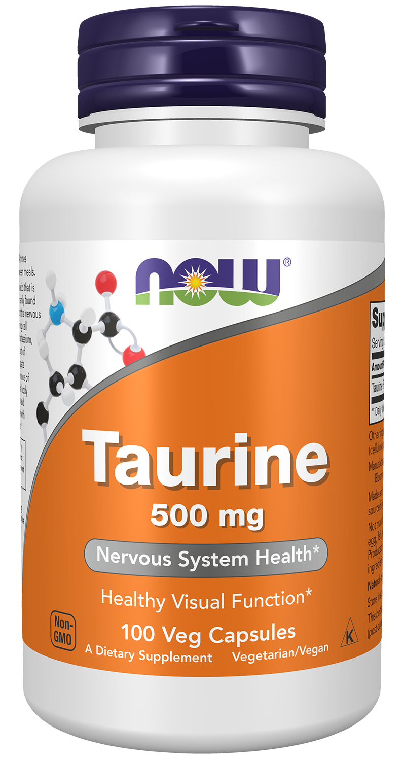 NOW Supplements, Taurine 500 mg, Amino Acid, 100 Veg Caps — product image