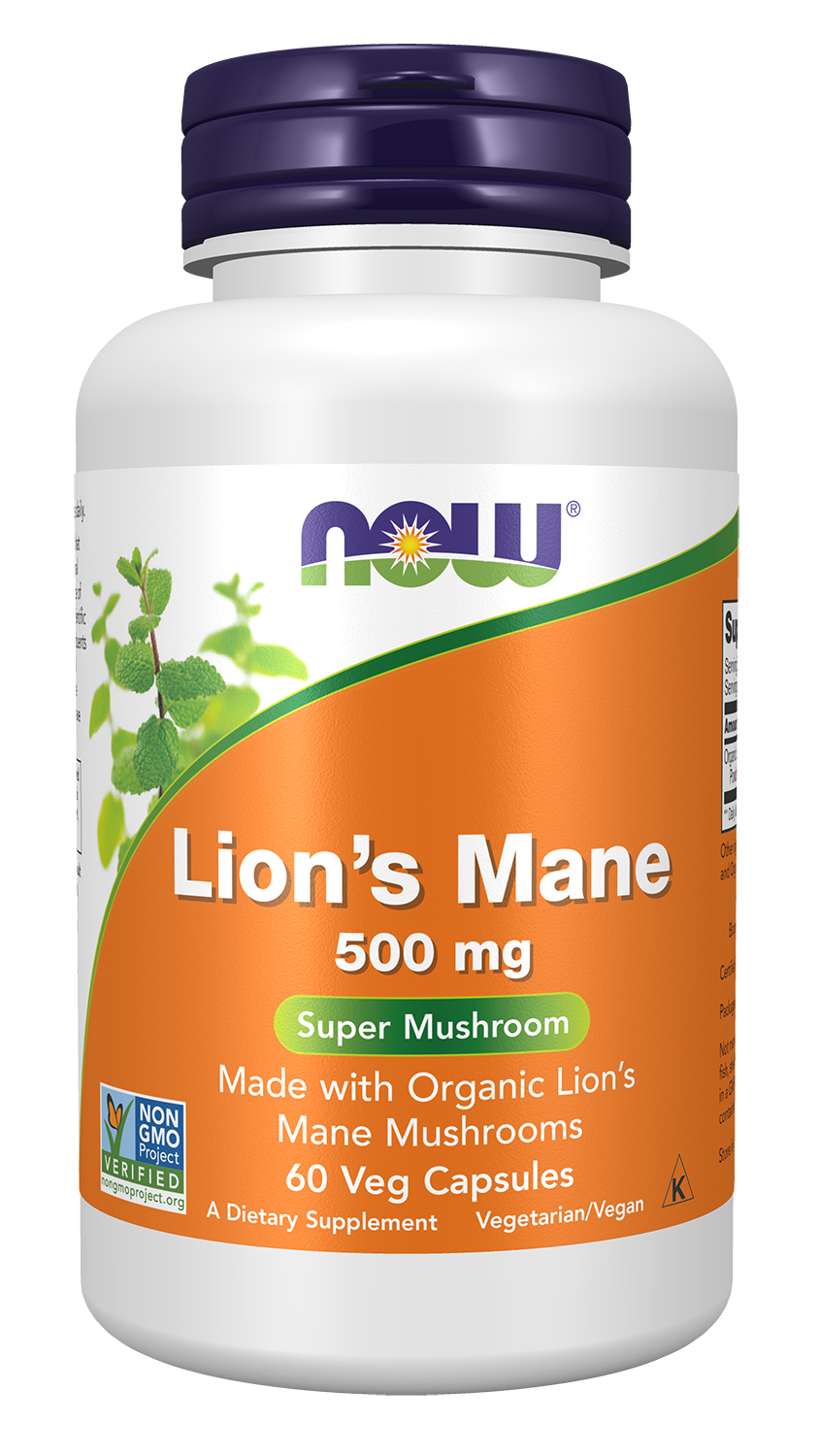NOW Supplements, Lion's Mane 500 mg, Super Mushroom, 60 Veg Caps — product image