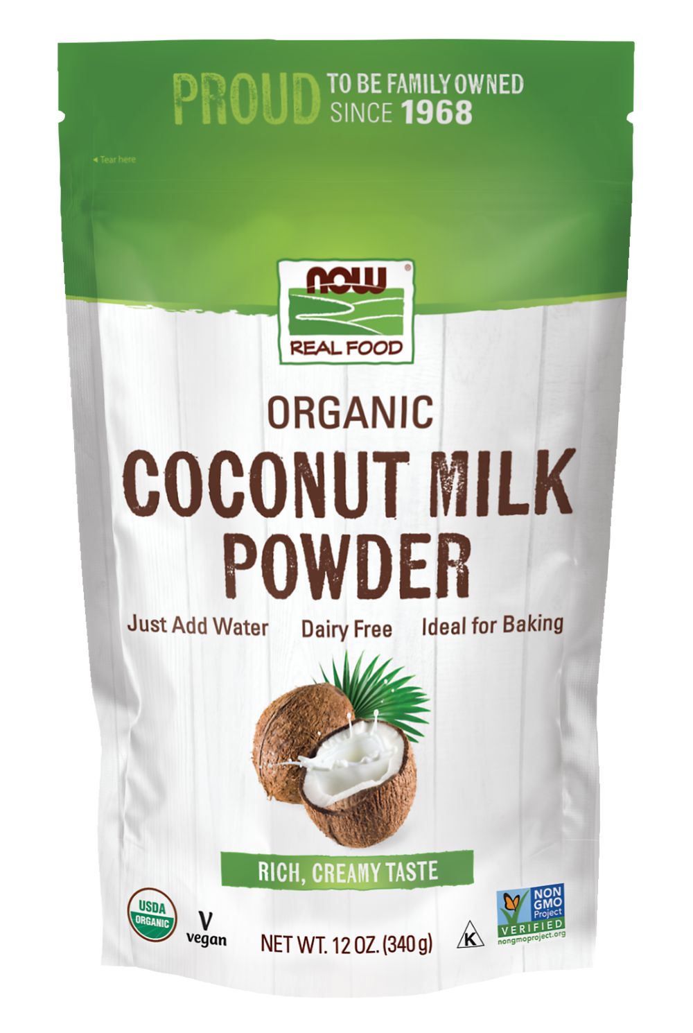 NOW Foods, Organic Coconut Milk Powder, Vegan, Just Add Water, 12 oz — product image