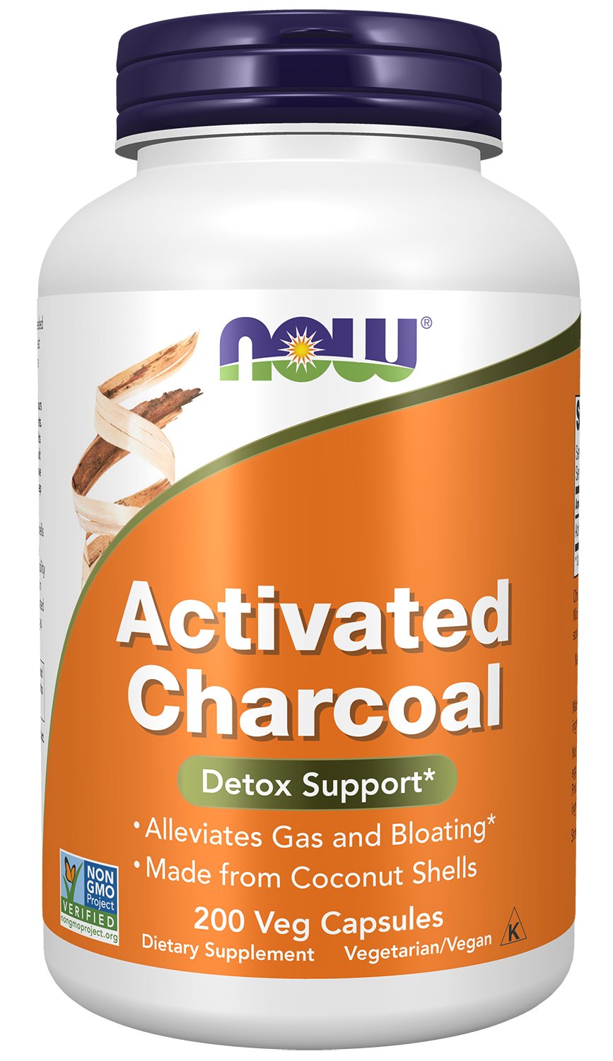 NOW Supplements, Activated Charcoal from Coconut Shells, 200 Veg Caps — product image