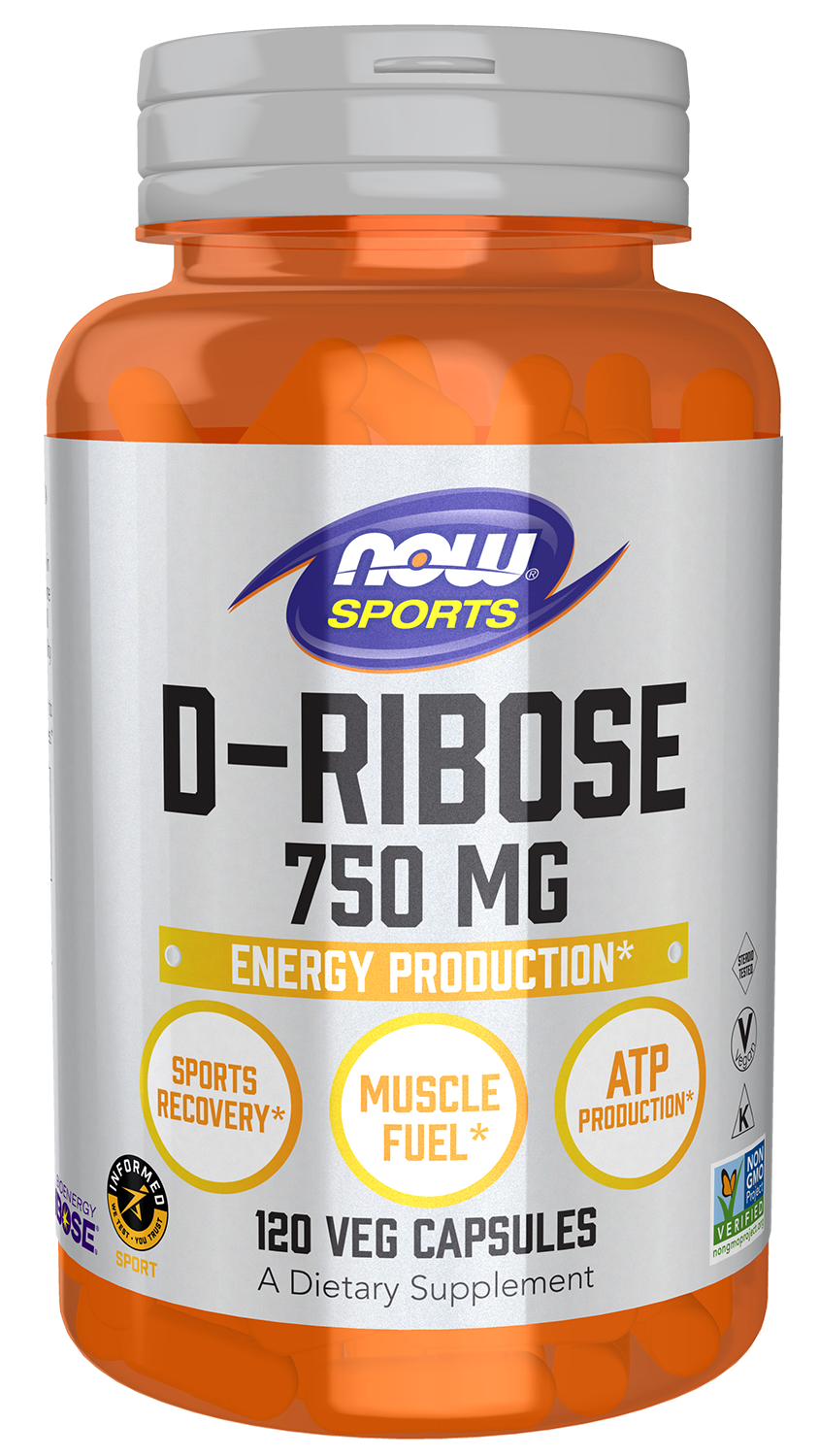NOW Sports, D-Ribose 750 mg, Energy Production*, 120 Veg Caps — product image