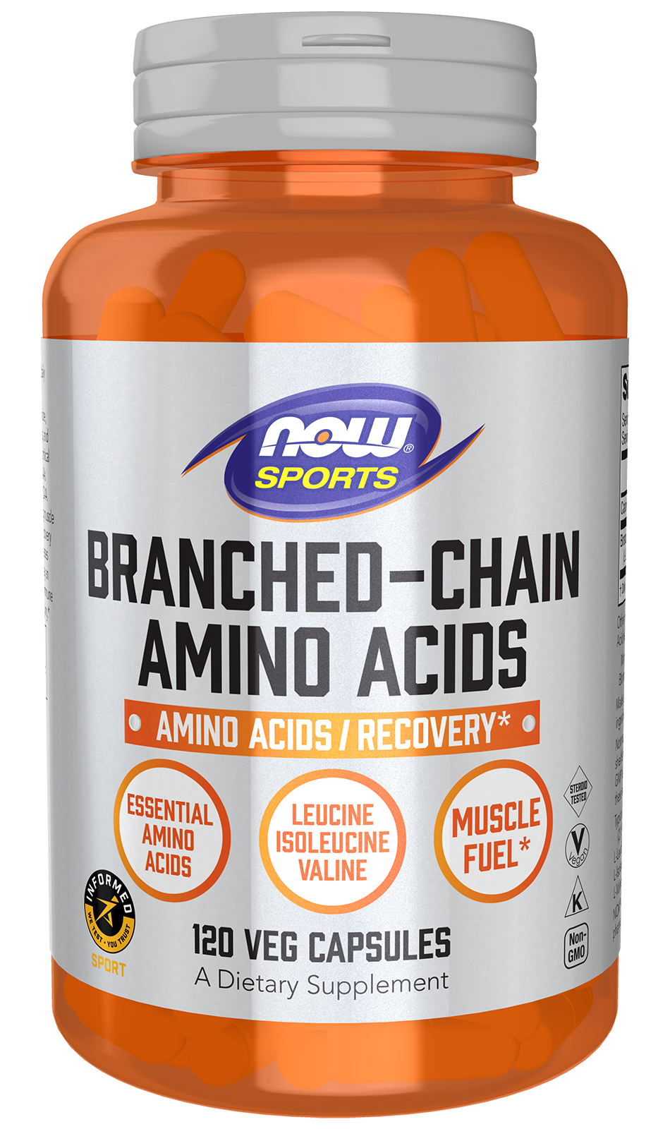 NOW Sports, Branched Chain Amino Acids, Recovery*, 120 Veg Caps — product image