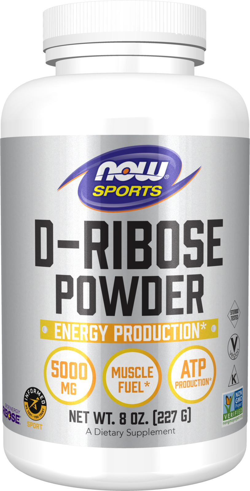 NOW Sports, D-Ribose Powder 5,000 mg,Energy Production*, 8 oz — product image