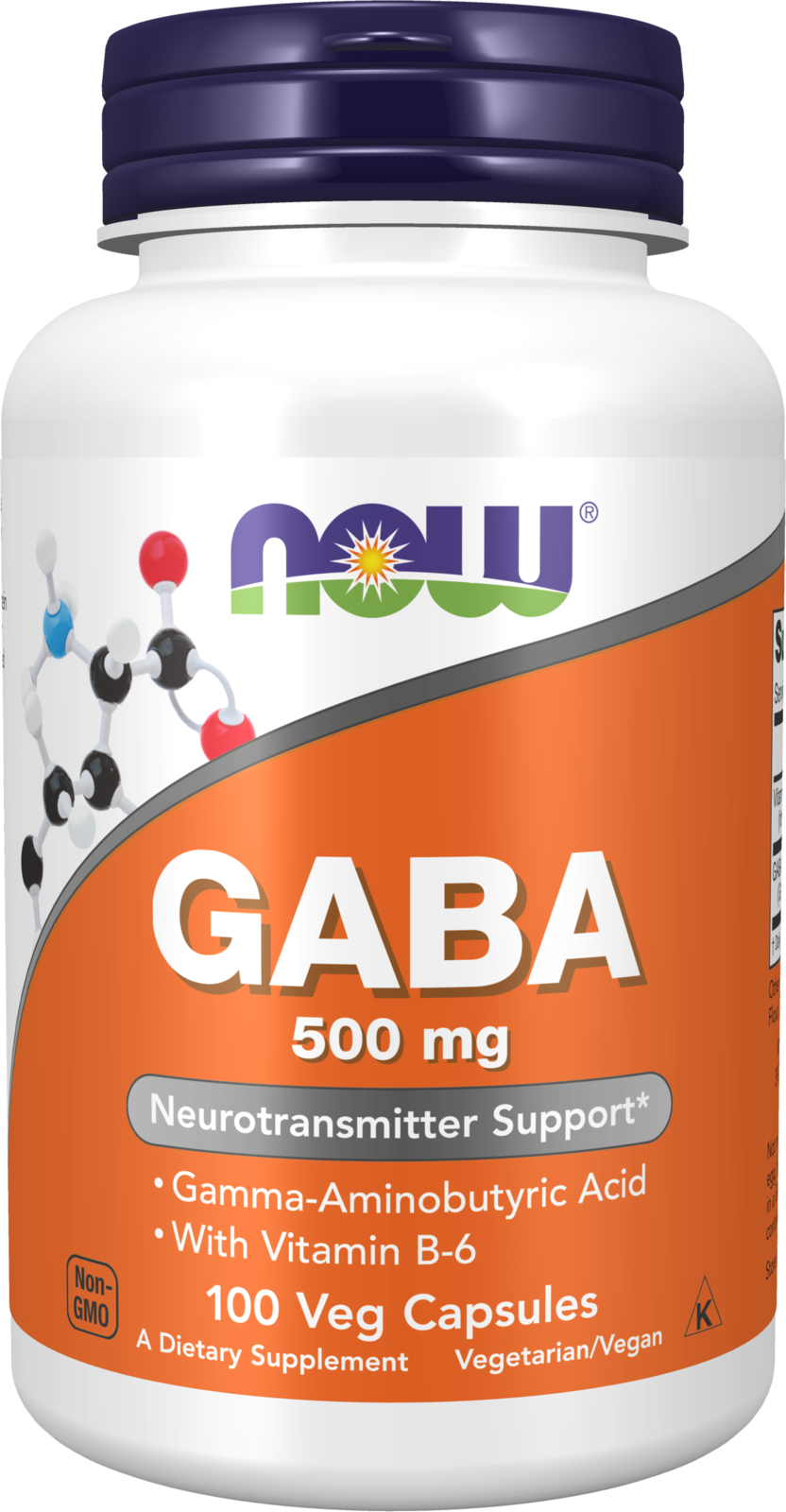 NOW Supplements, GABA 500 mg + B-6, Cognitive Support*, 100 Veg Caps — product image