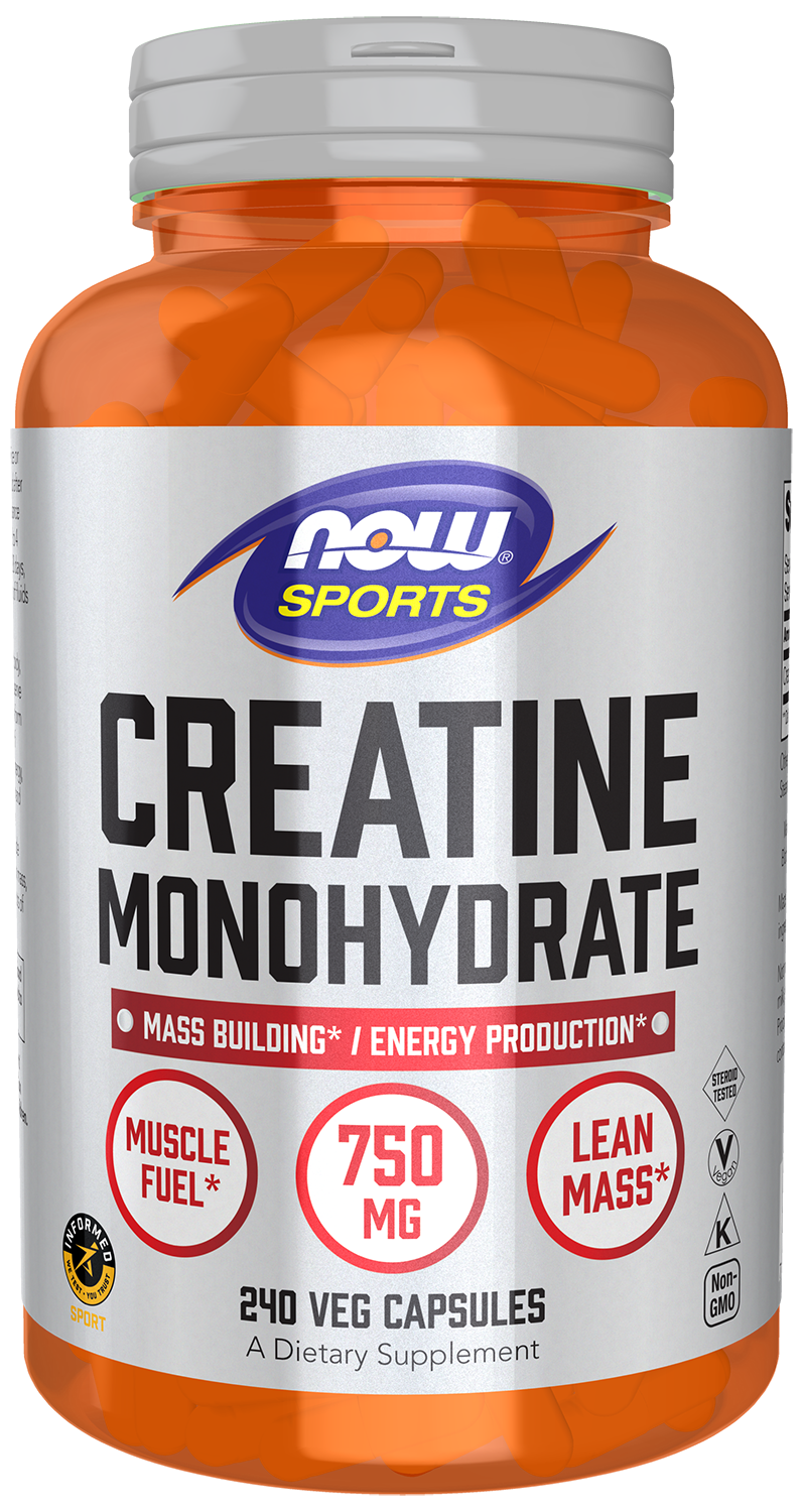 NOW Sports, Creatine Monohydrate 750 mg, Muscel Fuel*, 240 Veg Caps — product image