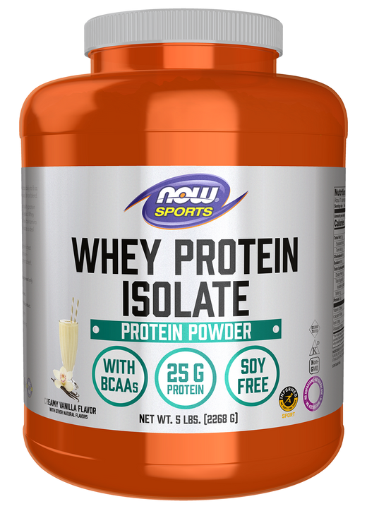 NOW Sports, Whey Protein Isolate 25 g With BCAAs, Vanilla Flavor, 5 lbs