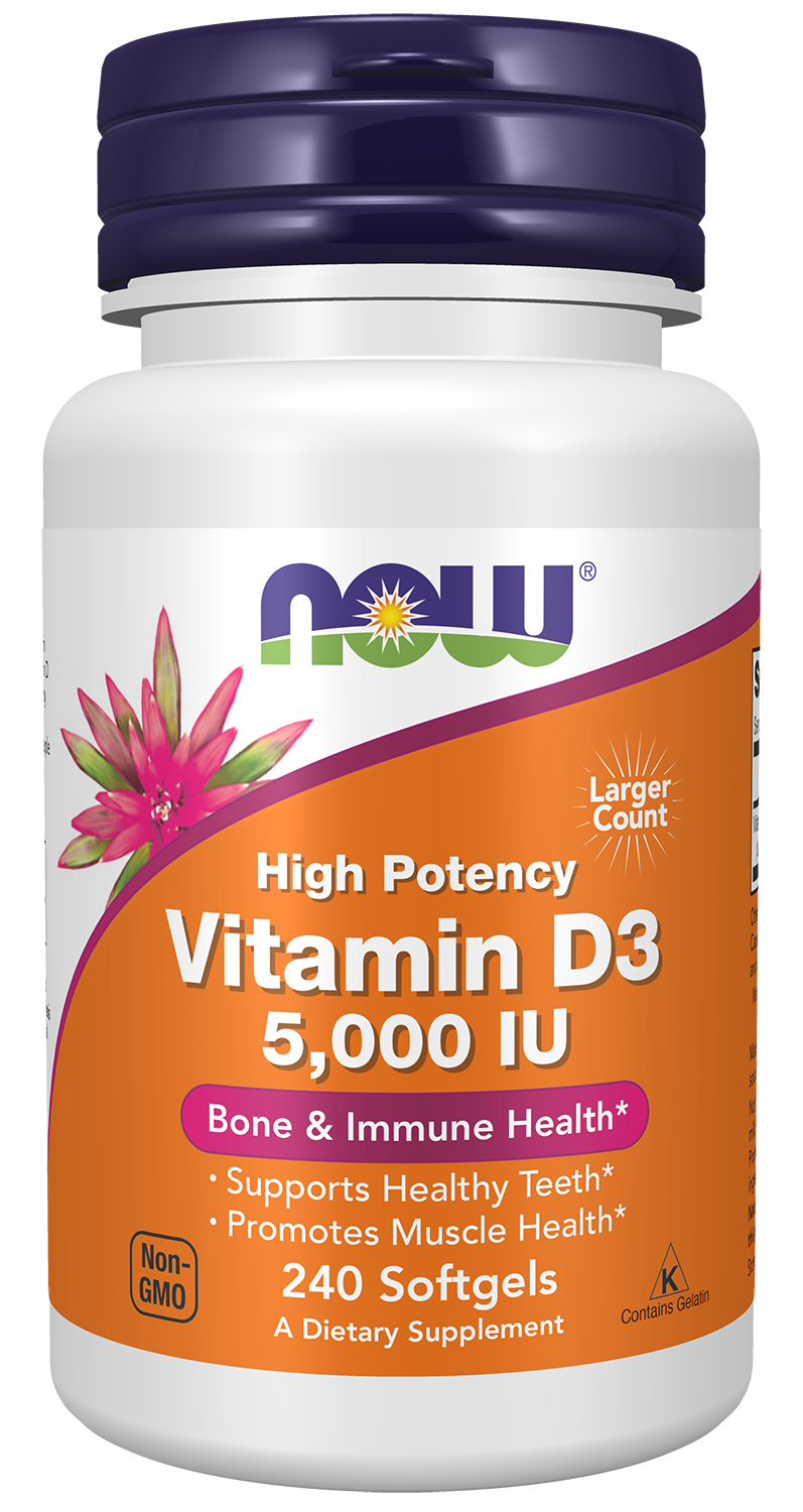 NOW Supplements, Vitamin D-3 5,000 IU, Structural Support*, 240 Softgels — product image