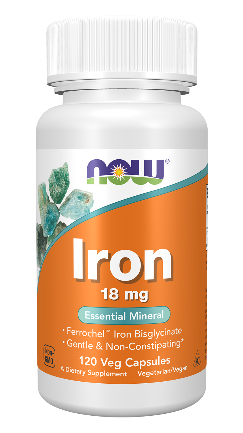 NOW Supplements, Iron 18 mg, Non-Constipating*, 120 Veg Caps — product image