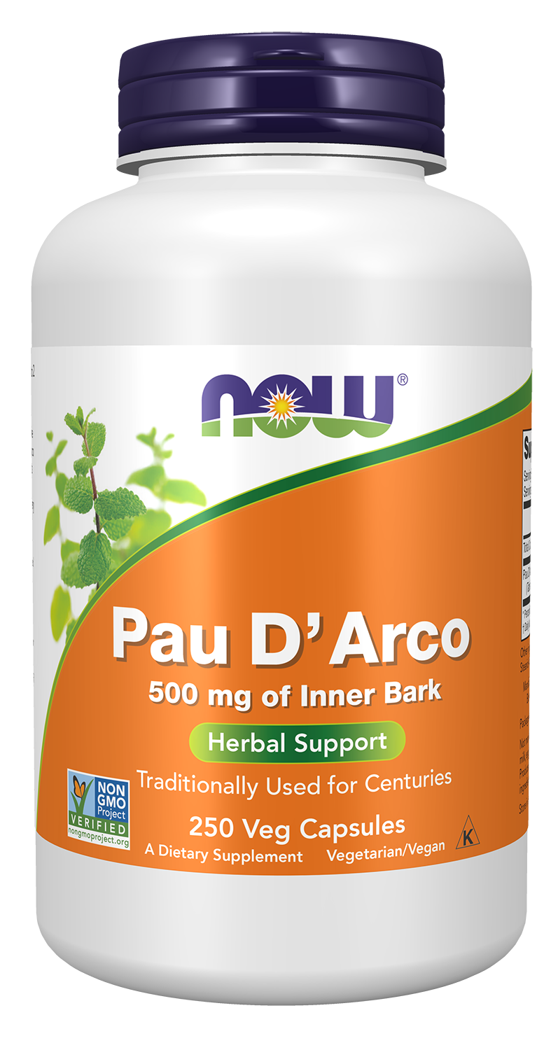 NOW Supplements, Pau D'Arco (Tabebuia heptaphylla) 500 mg, Herbal Support, 250 Veg Capsules — product image