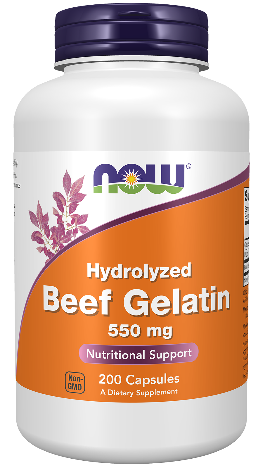 NOW Supplements, Beef Gelatin 550 mg, Hydrolyzed, 200 Caps — product image