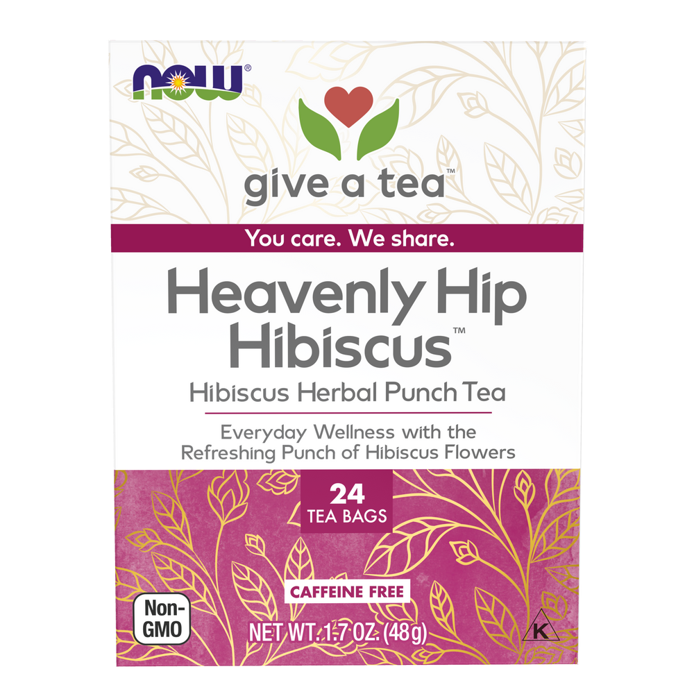 NOW Give a Tea®,  Heavenly Hip Hibiscus™, Hibiscus Herbal Punch Tea, Everyday Wellness with the Refreshing Punch of Hibiscus Flowers, Caffeine Free, 24 Tea Bags — product image