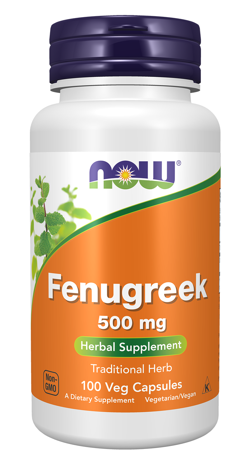 NOW Supplements, Fenugreek 500 mg, Herbal Supplement, 100 Veg Caps — product image