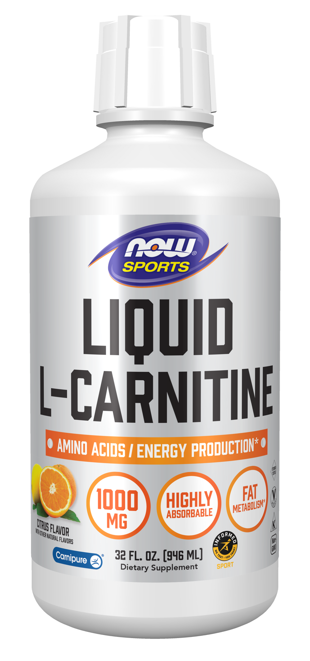 NOW Sports, L-Carnitine Liquid 1,000 mg, Citrus, 32 fl. oz — product image