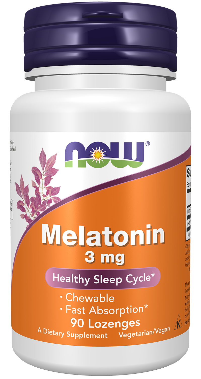 NOW Supplements, Melatonin 3 mg, Healthy Sleep Cycle*, 90 Chewable Lozenges — product image