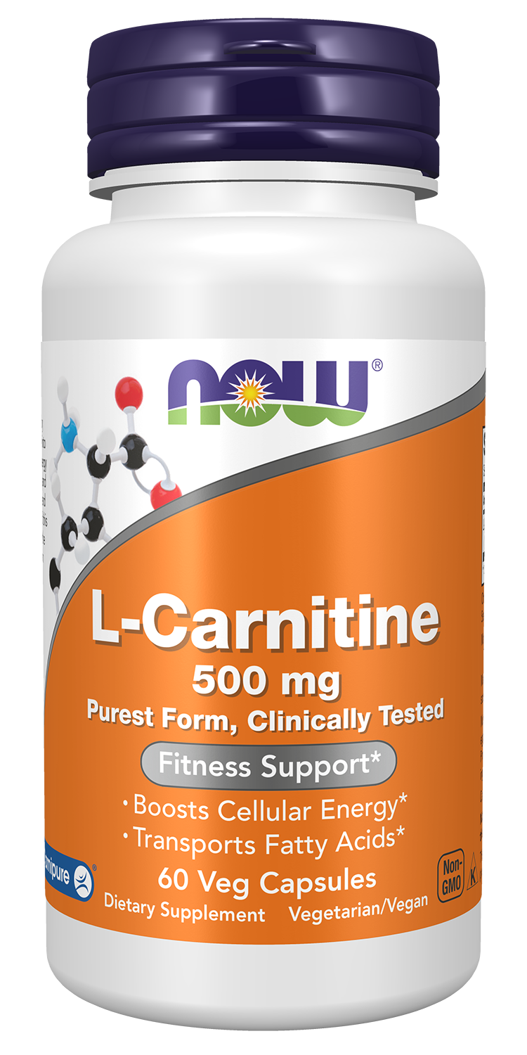 NOW Supplements, L-Carnitine 500mg, Purest Form, Amino Acid, 60 Veg Caps — product image