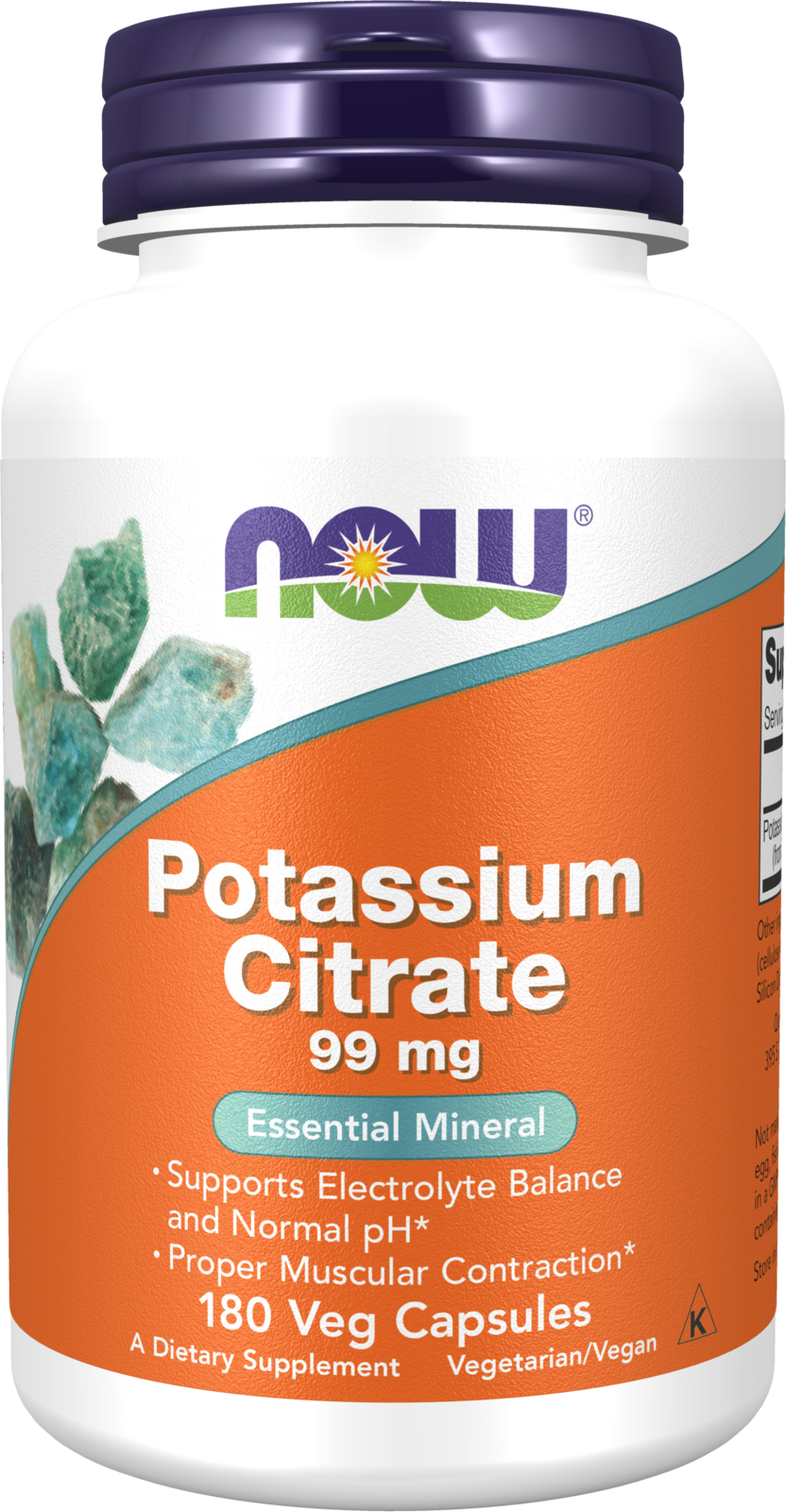 NOW Supplements, Potassium Citrate 99 mg, Essential Mineral, 180 Veg Caps — product image