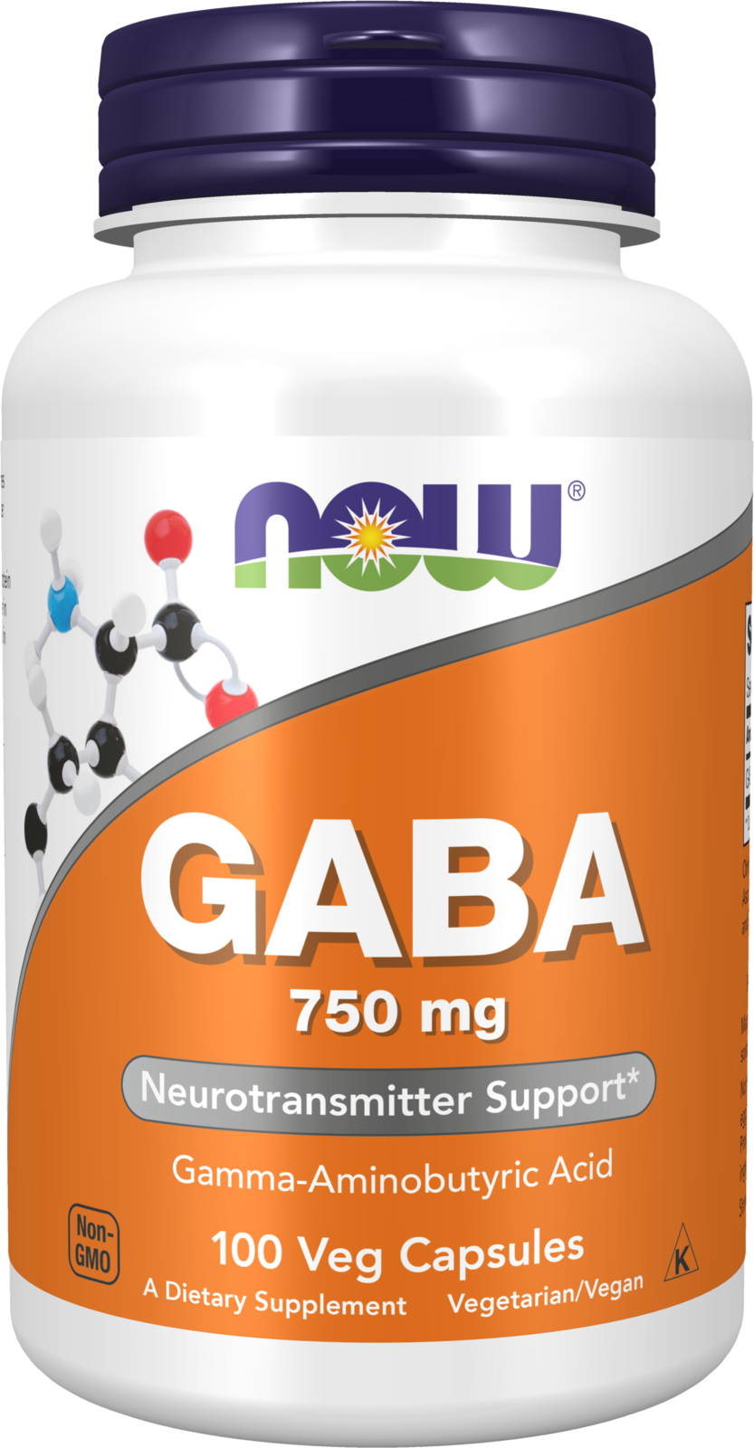 NOW Supplements, GABA 750mg, Cognitive Support*, 100 Veg Caps — product image