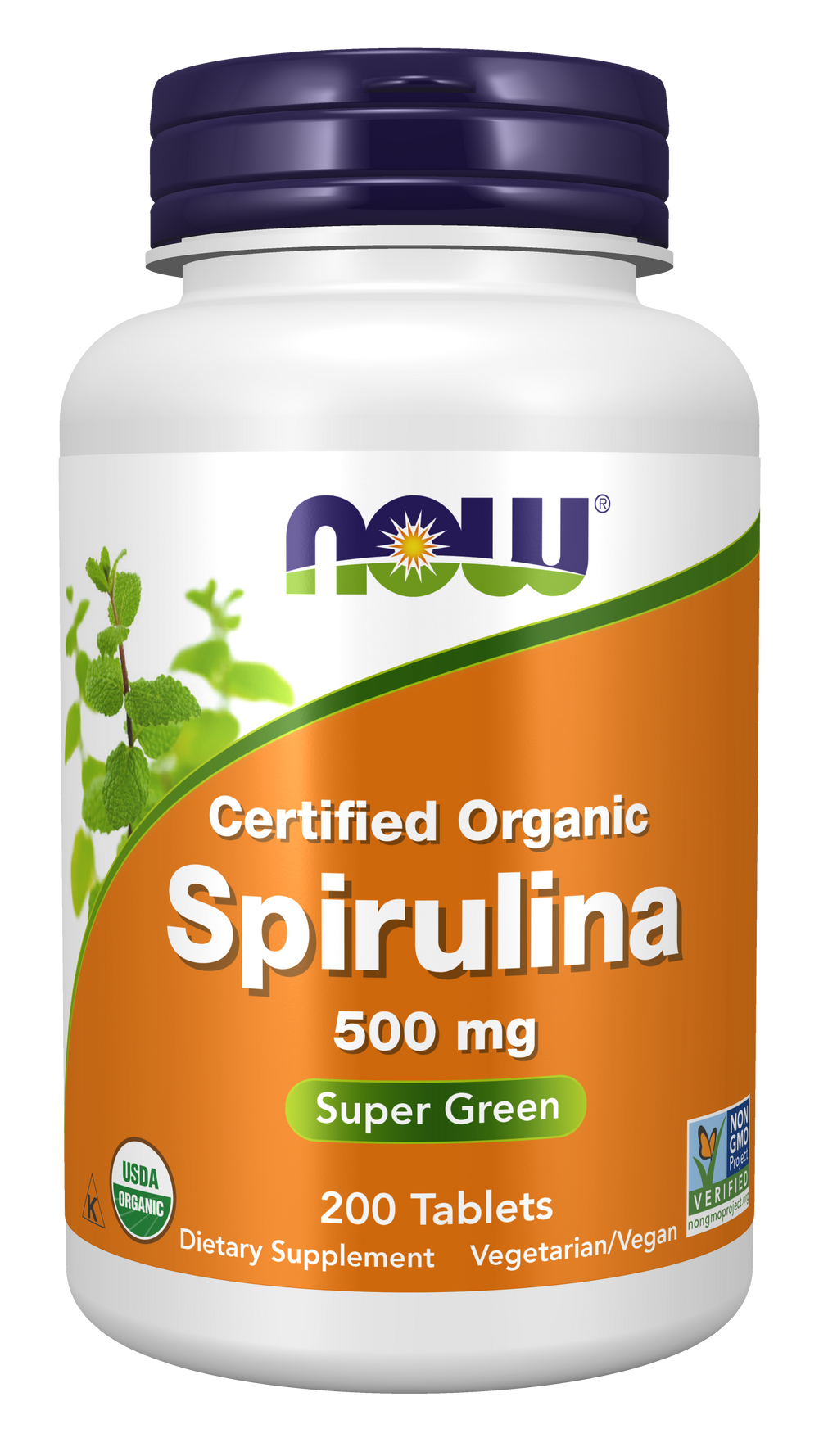 NOW Supplements, Organic Spirulina 500 mg, 200 Tabs — product image