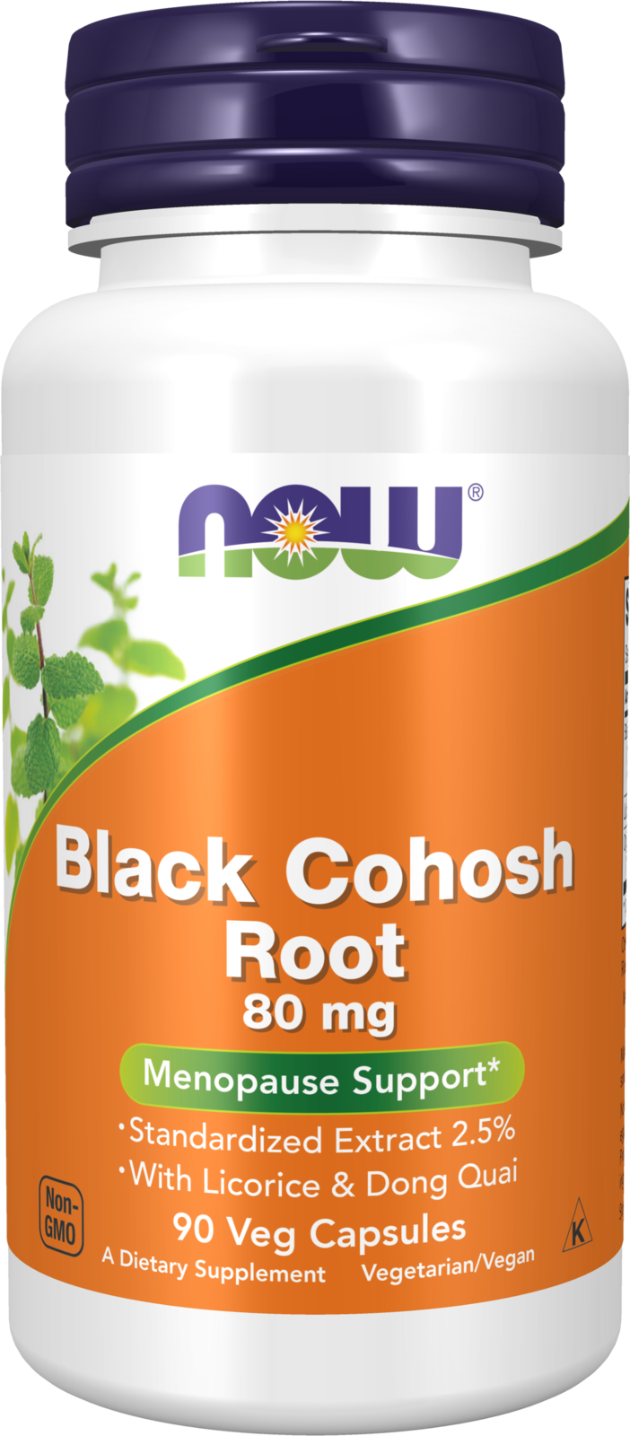 NOW Supplements, Black Cohosh Root 80 mg, Licorice & Dong Quai, 90 Veg Caps — product image