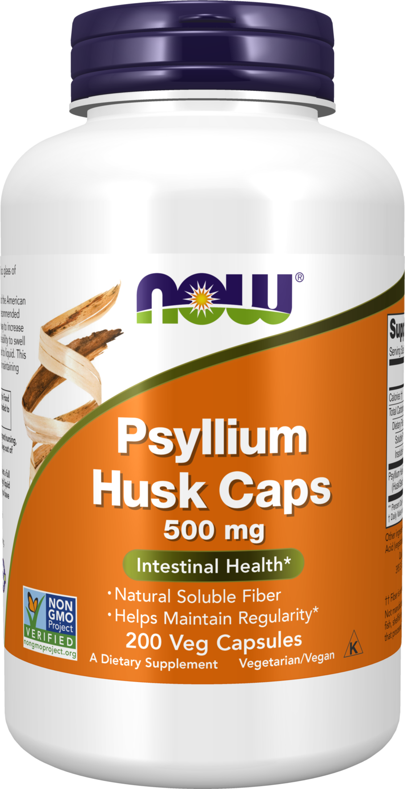 NOW Supplements, Psyllium Husk Caps 500mg, Intestinal Health*, 200 Veg Caps — product image