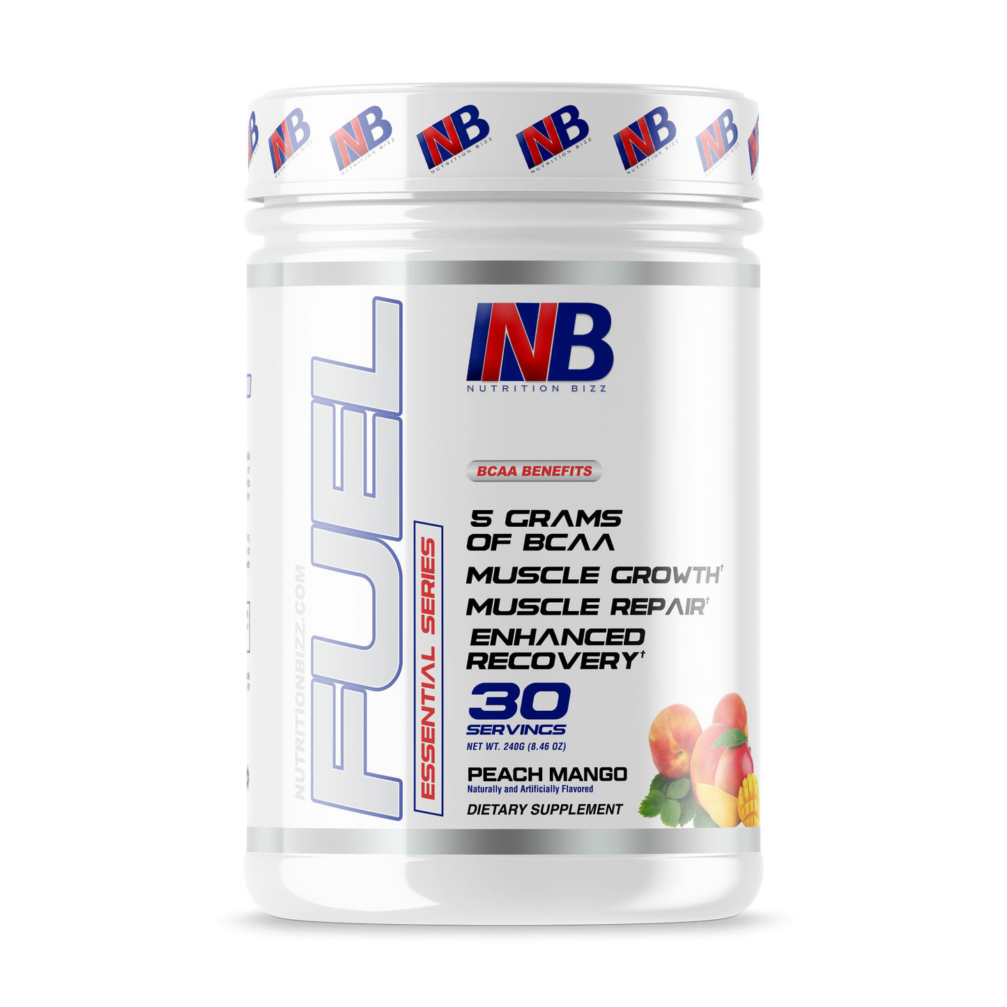 NutritionBizz Fuel BCAA Powder, 5 Grams of BCAAs Amino Acids 30 Servings PEACH MANGO